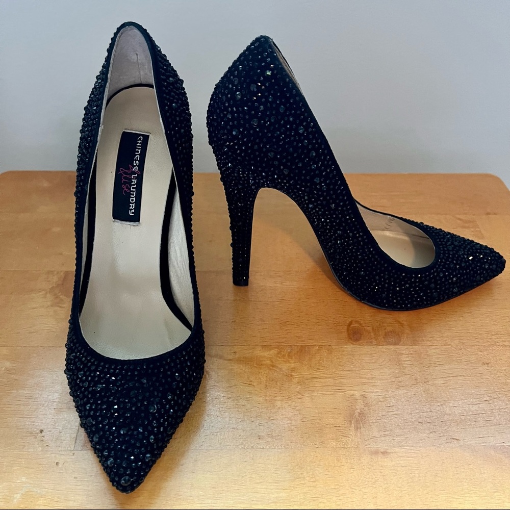 Black Rhinestone Heels - Chinese Laundry Elise